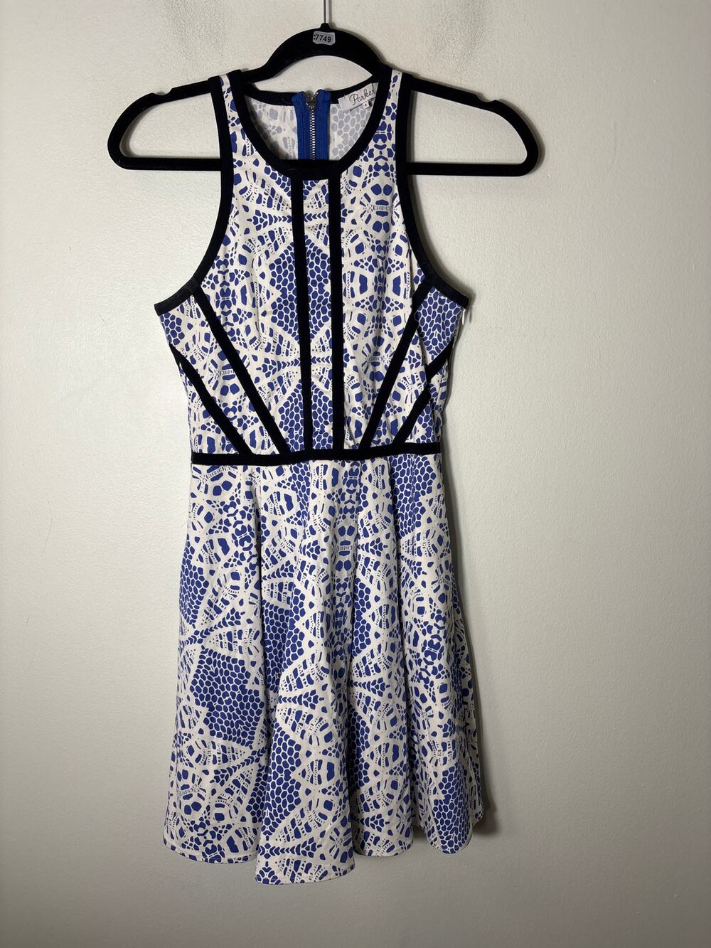 Parker Blue and Black A Link Sleeveless Mini Dress Sz S